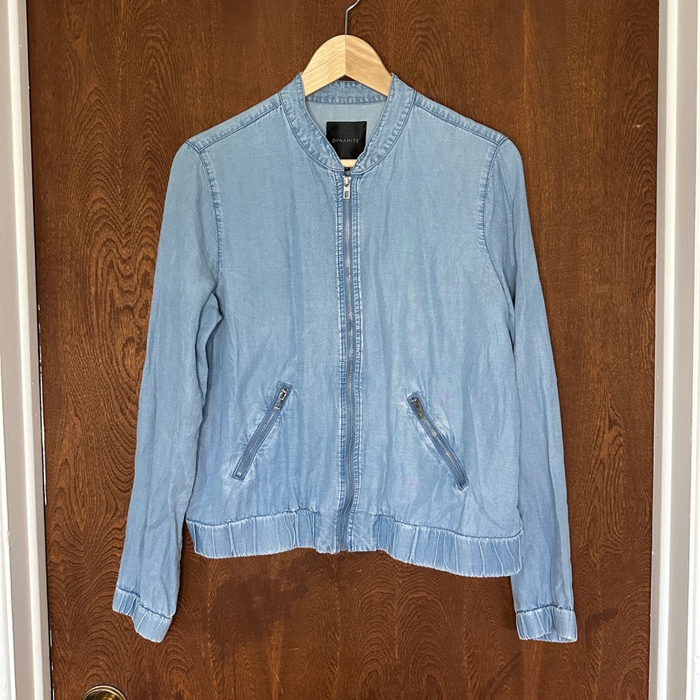 Dynamite Pale Blue Denim Zip-Front Jacket